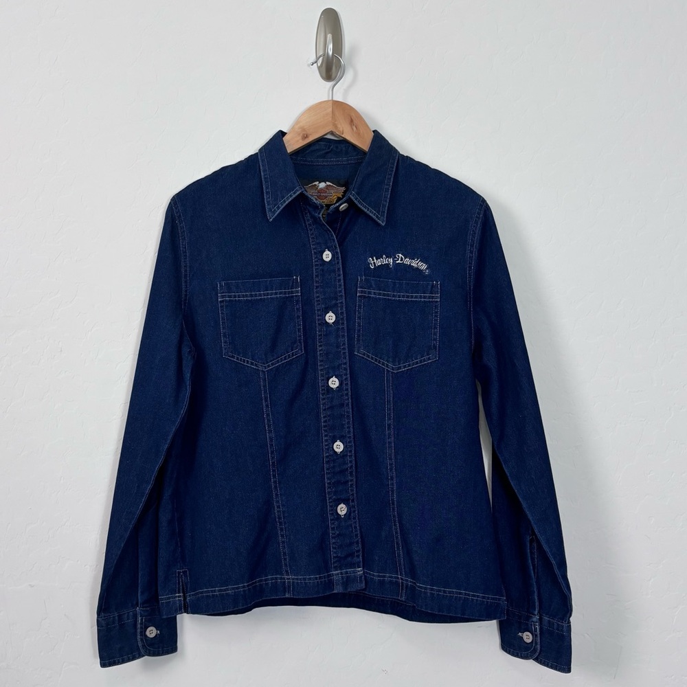 Harley Davidson Denim Button Down Shirt L 100% Cotton